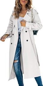 Women's Fashionable Trench Coat with Double-Breasted Button Placket and Casual Cut