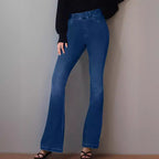 Women's High-Waisted Flared Jeans with Subtle Wash