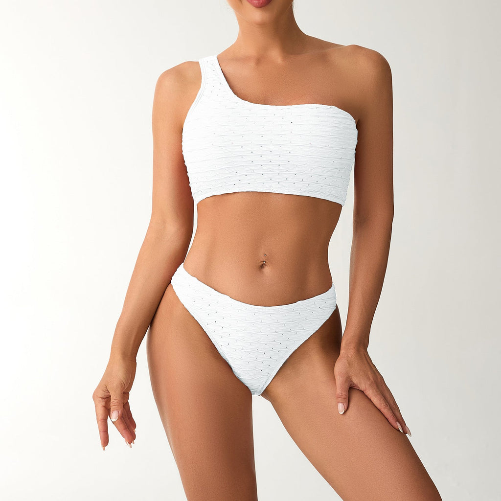 Women's Asymmetrical Bikini Set with Textured Surface