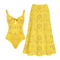 Women's Swimsuit and Skirt Set with Floral Cut-Out Design