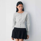 Cropped Ribbed Cardigan with Button Placket
