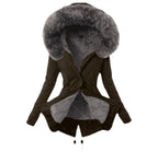 Women's Fashionable Parka with Detachable Fur Collar