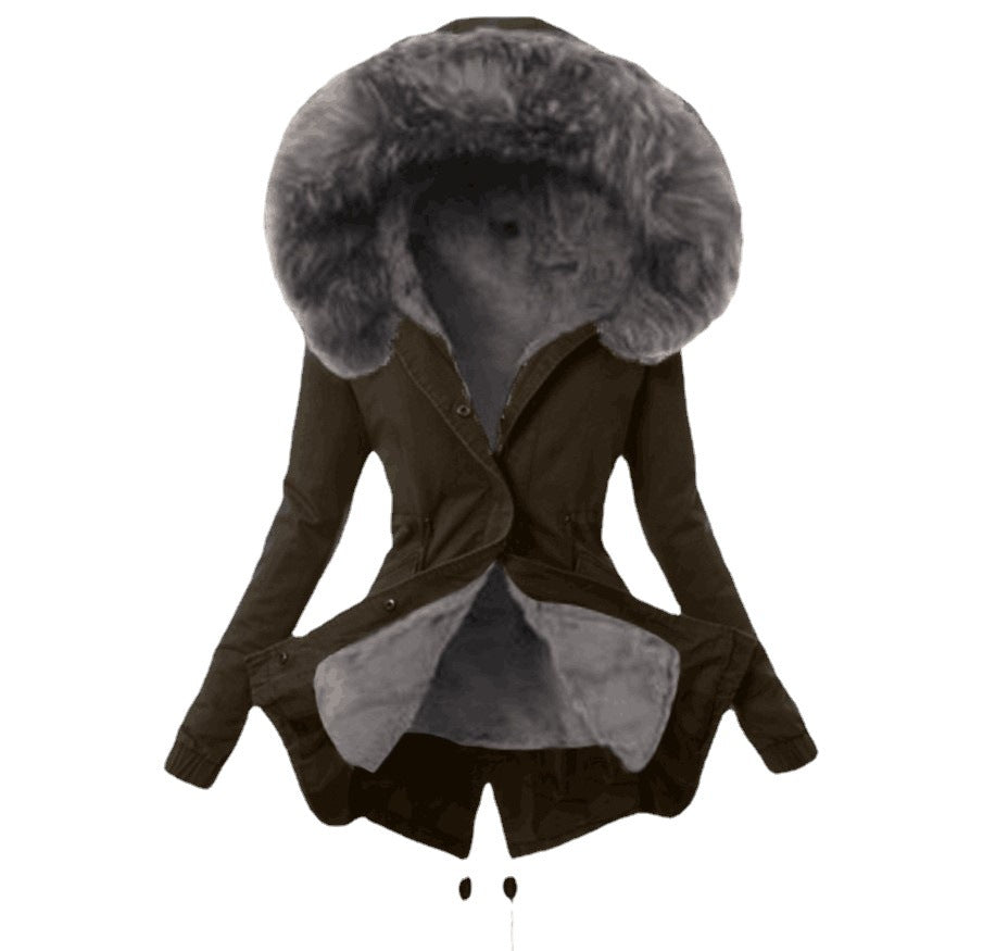 Women's Fashionable Parka with Detachable Fur Collar