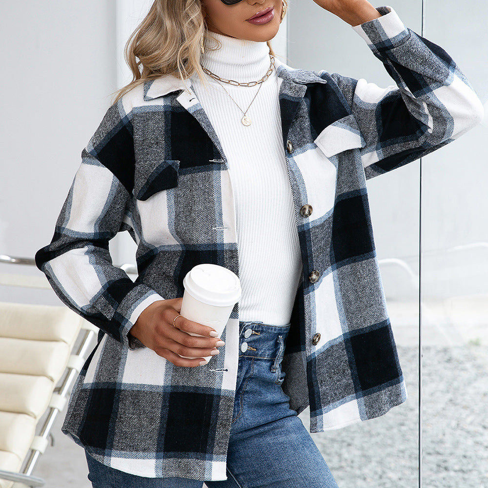 Women's Plaid Overshirt with Pockets