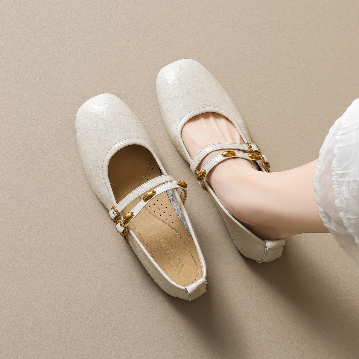 Women's Ballet Flats with Elegant Double Straps and Practical Buckles