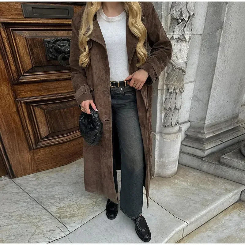 Women's Fashionable Suede Trench Coat