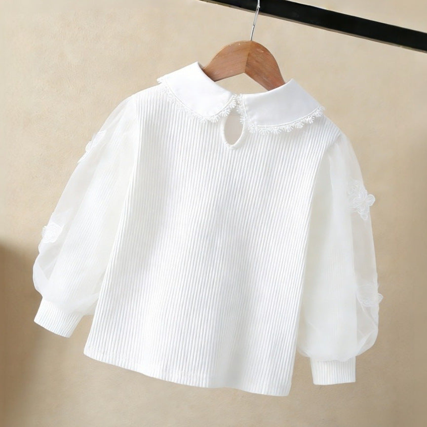 Women's Blouse with Elegant Puff Sleeves and Ruffled Collar