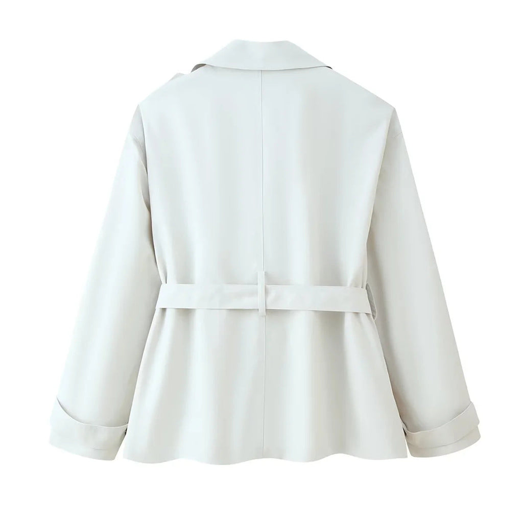 Elegant Trench Jacket with Decorative Belt and Pockets