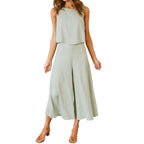 Casual Two-Piece Set with Flowy Wide-Leg Cut and Lightweight Top
