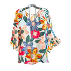 Women's Blouse with Floral Pattern and Ruffle Details