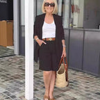 Women's Fashionable Double-Breasted Blazer and Shorts Set