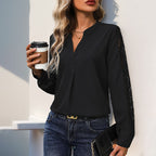 Women's Blouse with Lace Sleeves and V-Neck