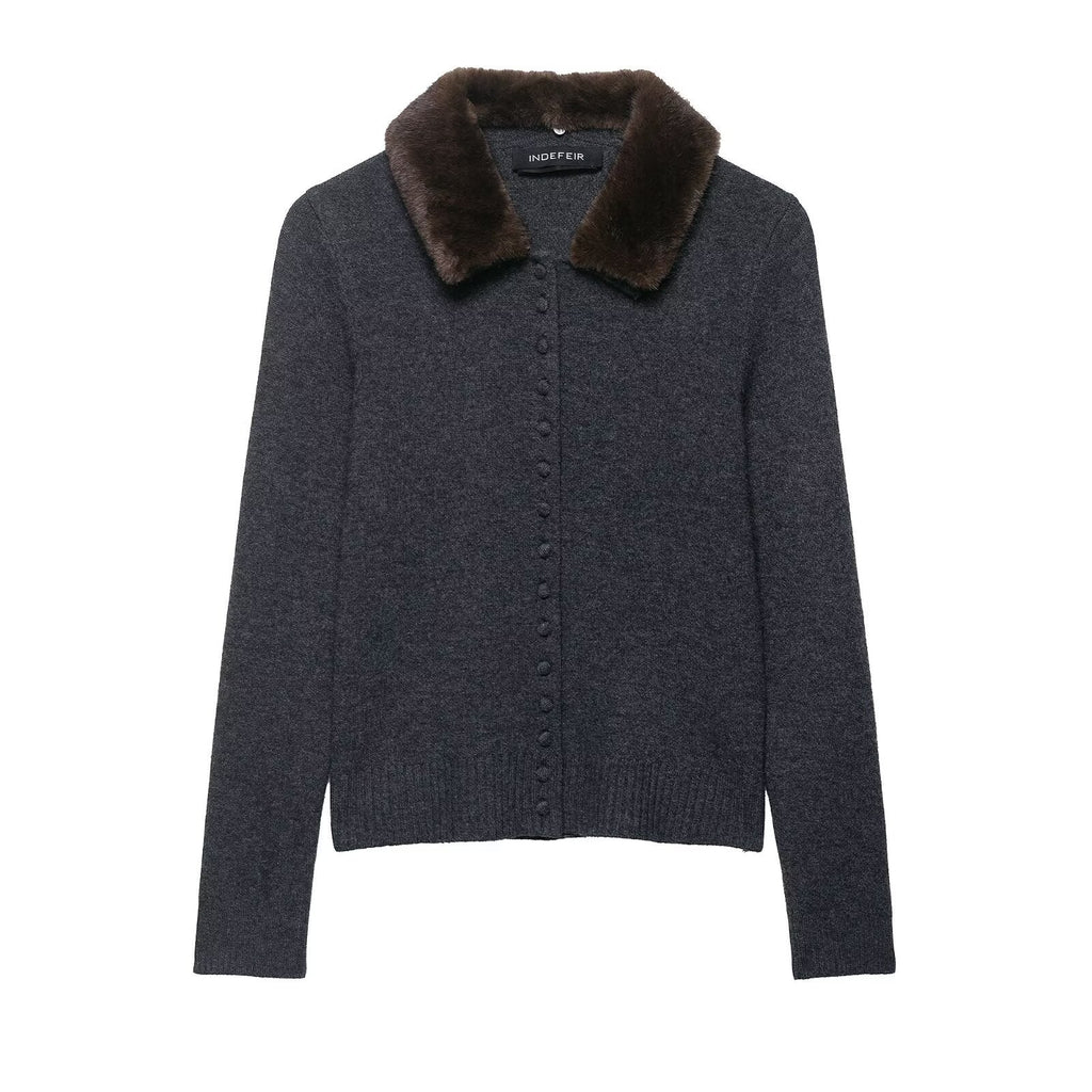 Women's Elegant Cardigan with Detachable Collar