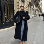 Women's Elegant Oversized Trench Coat with Fashionable Belt and Wide Sleeves