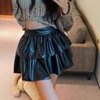 Women's Mini Skirt with Voluminous Tiered Design in Faux Leather