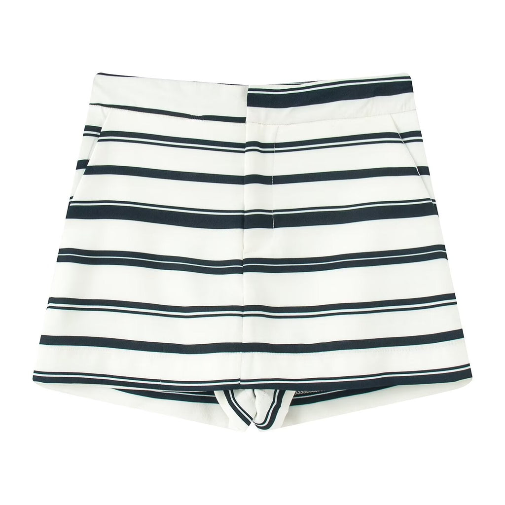Women's Striped Blazer and Shorts Set with Button Details