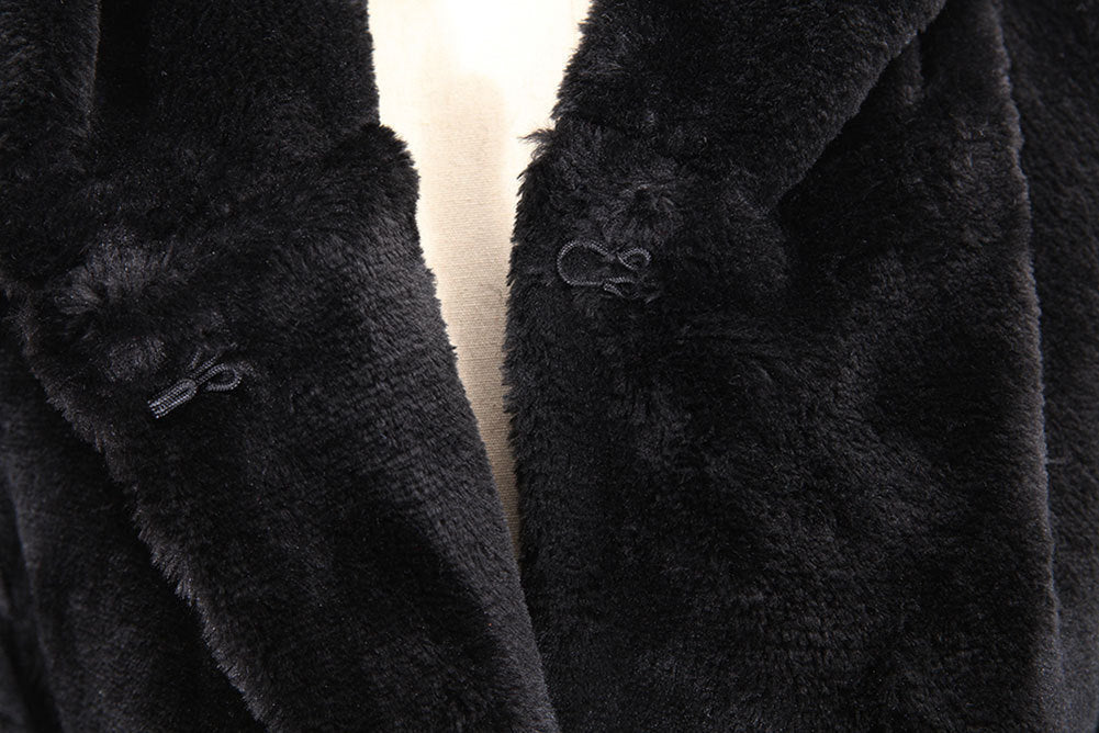 Women's Luxury Faux Fur Coat with Hood and Wide Belt