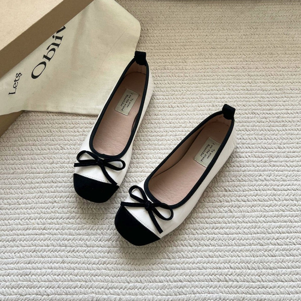 Women's Ballet Flats with Elegant Bow and High-Quality Glossy Finish