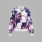 Women's Floral Bomber Jacket with Elastic Hem