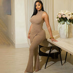 Women's Asymmetrical Jumpsuit Set with Stand-Up Collar