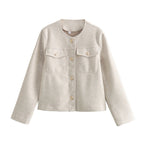 Fashionable Jacket with Two Patch Pockets and Gold Button Details