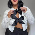 Elegant Jacket with Sequin Trim and Bow Detail