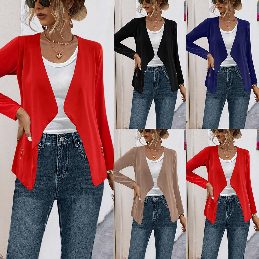 Women's Elegant Jersey Jacket with Asymmetrical Cut