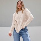 Women's Chunky Knit Sweater with Wave Pattern and Wide Cut