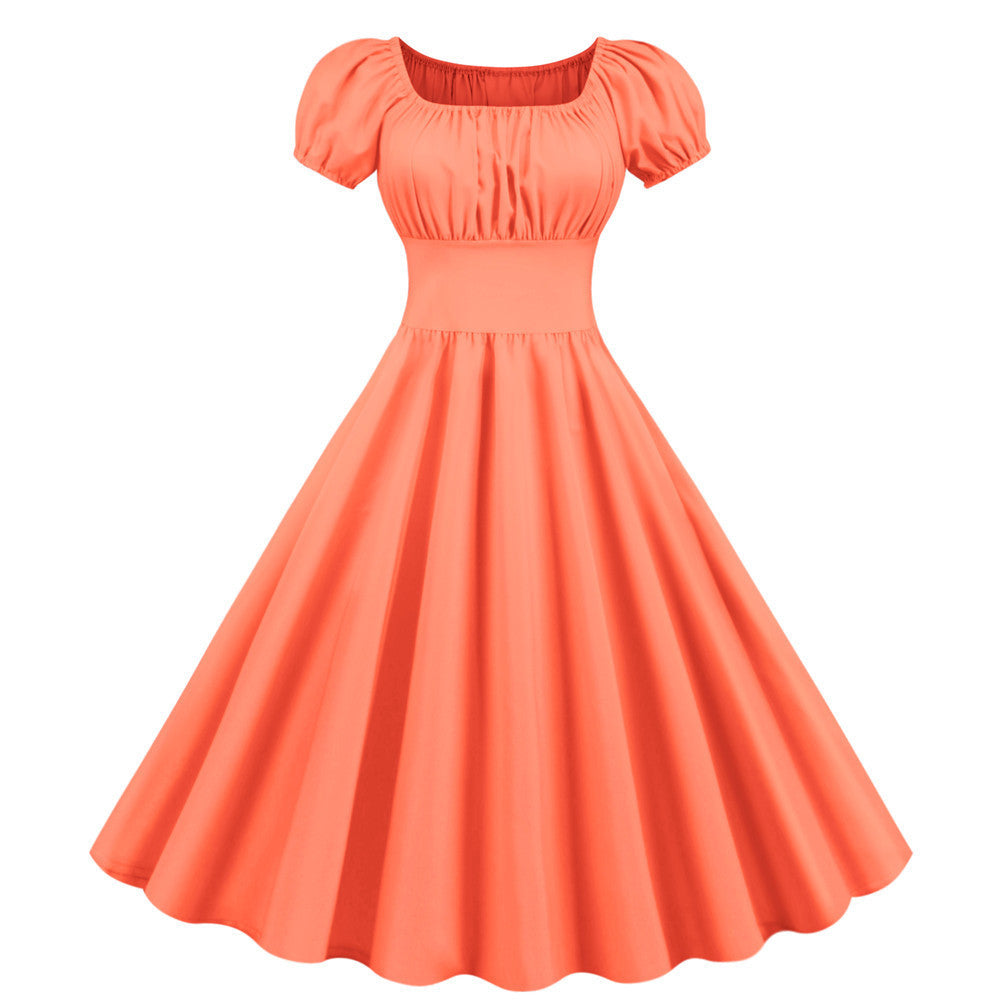 Women's A-Line Dress with Puff Sleeves and Tailoring