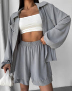 Women's Relaxed Shorts Set with Oversized Shirt