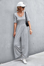 Women's Wide-Leg Jumpsuit with Elegant Round Neck