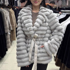 Women's Fluffy Bouclé Cardigan with Tie Belt