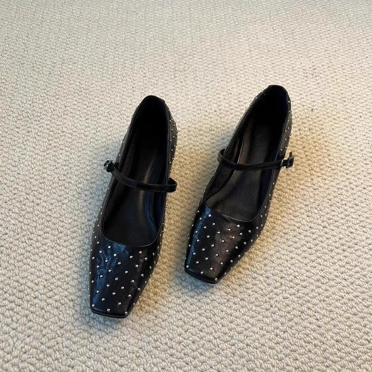 Women's Ballet Flats with Decorative Studs and Straps