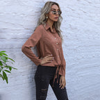 Elegant Blouse with Tie-Front and Chest Pockets