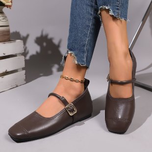 Women's Ballet Flats with Ankle Strap and Buckle