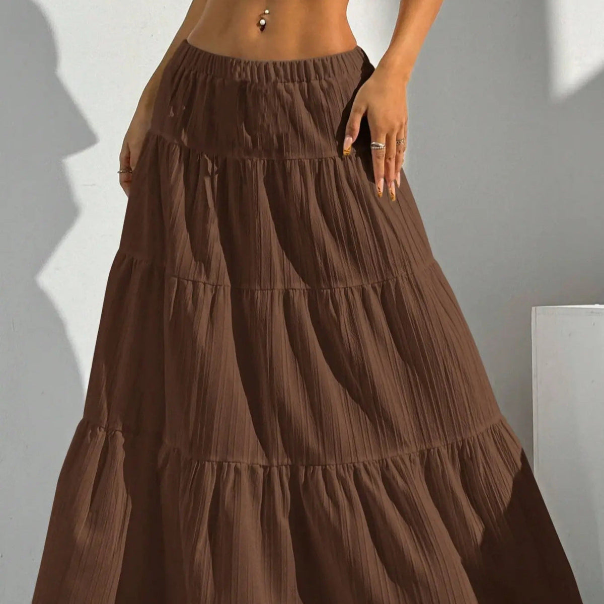 Women's Tiered Maxi Skirt with Elastic Waistband