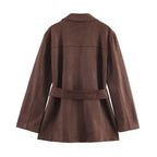 Elegant Women's Suede Blazer with Waist Belt