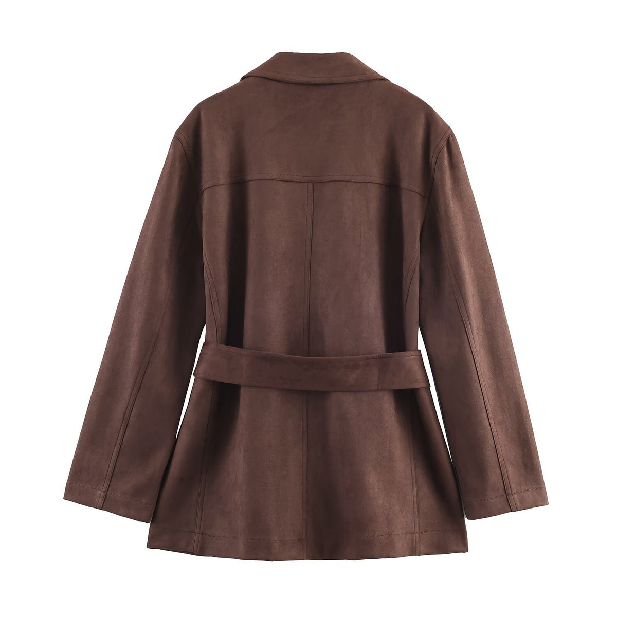 Elegant Women's Suede Blazer with Waist Belt