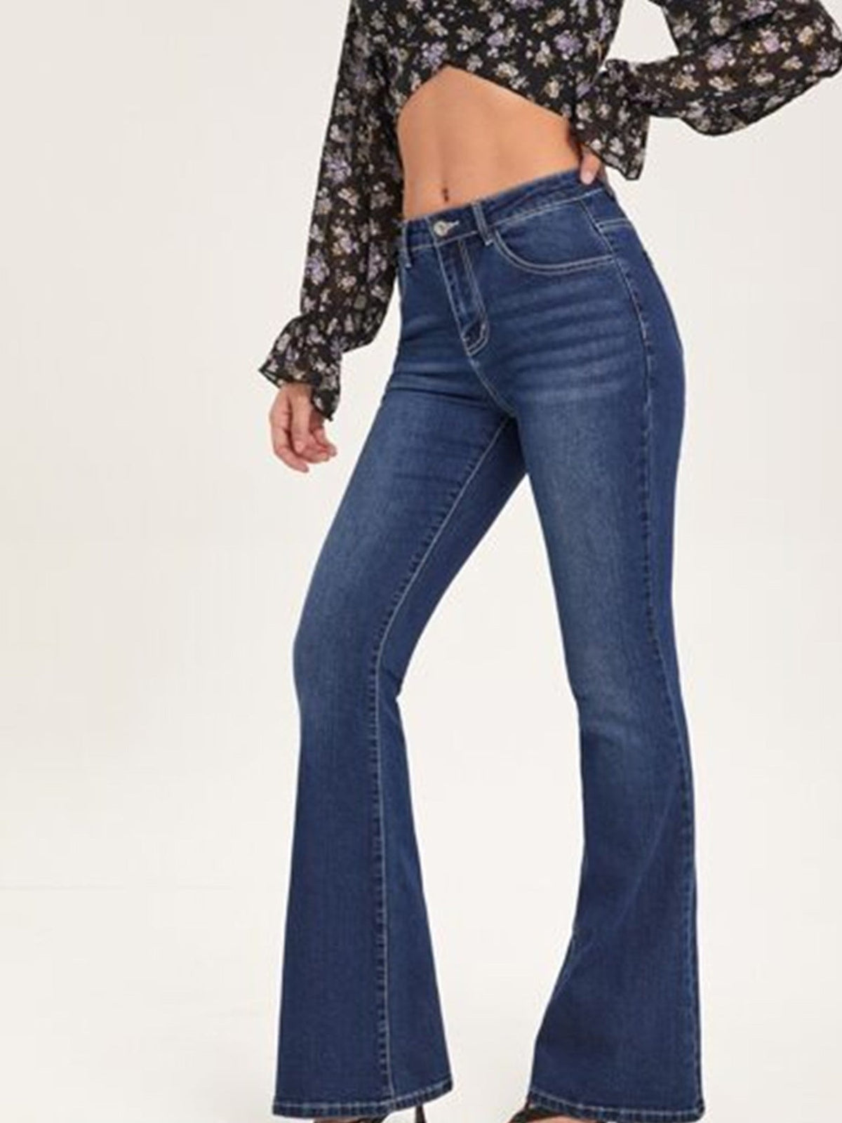 Women's High-Waisted Distressed Bootcut Jeans