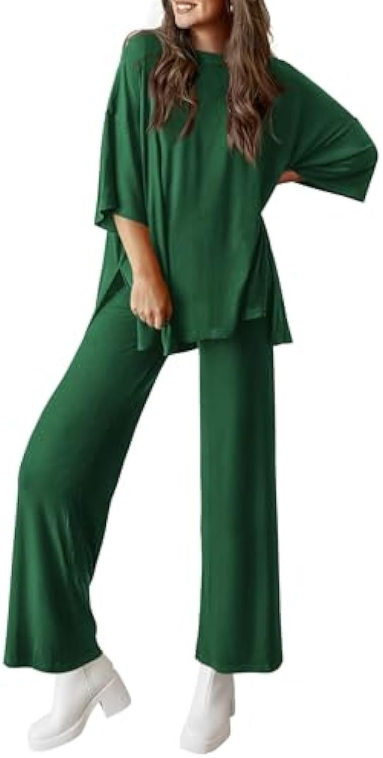 Women's Casual Lounge Set in Soft Jersey with Oversized Tunic and Wide Palazzo Pants