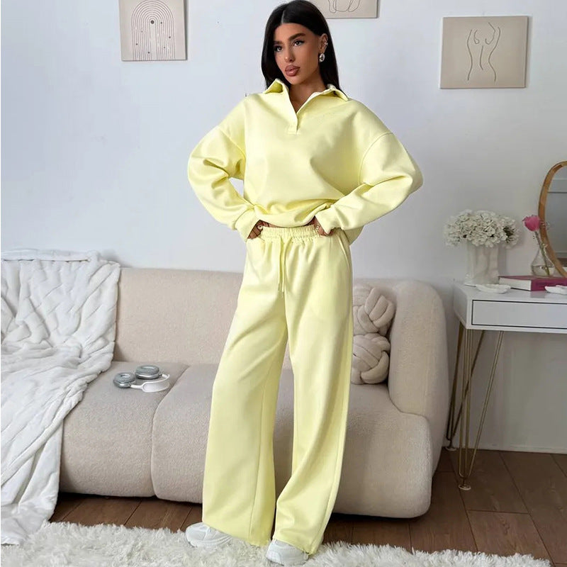 Women's Comfortable Polo Pullover and Relaxed Pants Set