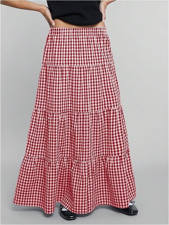 Women's Maxi Skirt with Sophisticated Plaid Pattern