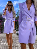 Women's Blazer Dress with Tailored Fit and Glamorous Button Detail