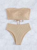 Women's High-Waisted Striped Bandeau Bikini