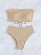 Women's High-Waisted Striped Bandeau Bikini