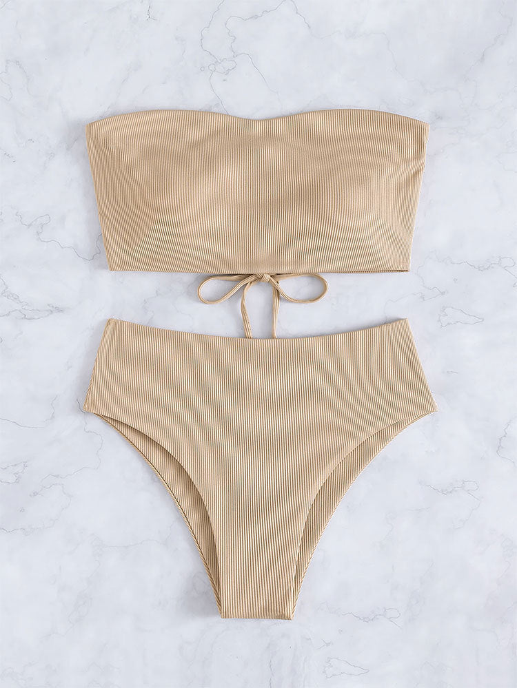 Women's High-Waisted Striped Bandeau Bikini