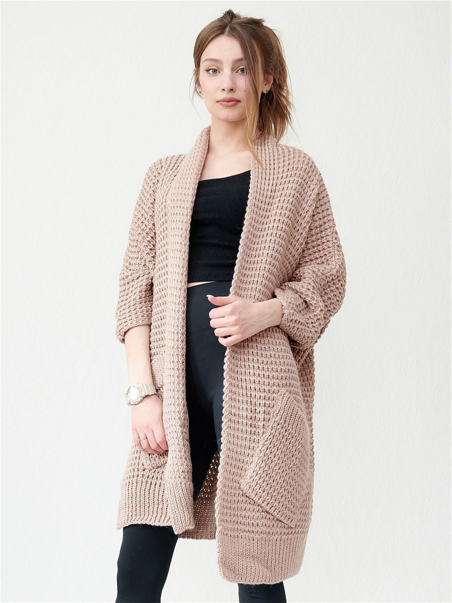 Women's Cozy Knit Coat with Large Pockets and Casual Cut