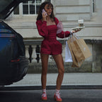 Short Jumpsuit with Puff Sleeves and Fitted Cut
