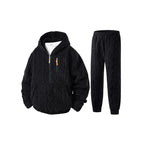 Women's Fleece Cable Knit Loungewear Set with Half-Zip Hoodie and Joggers