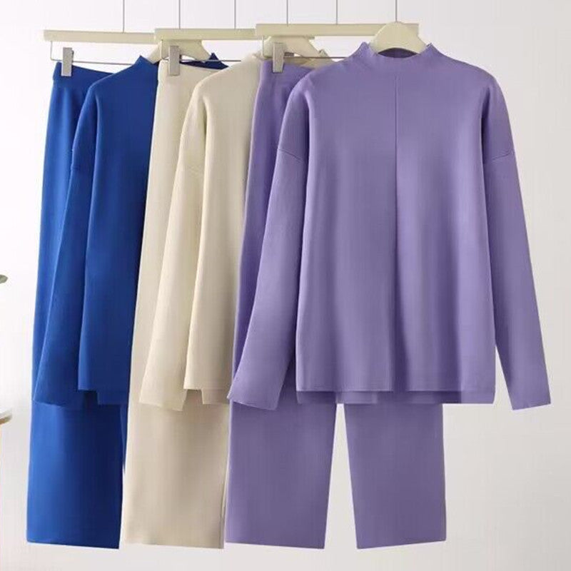 Elegant Long-Sleeve Top and Palazzo Pants Set